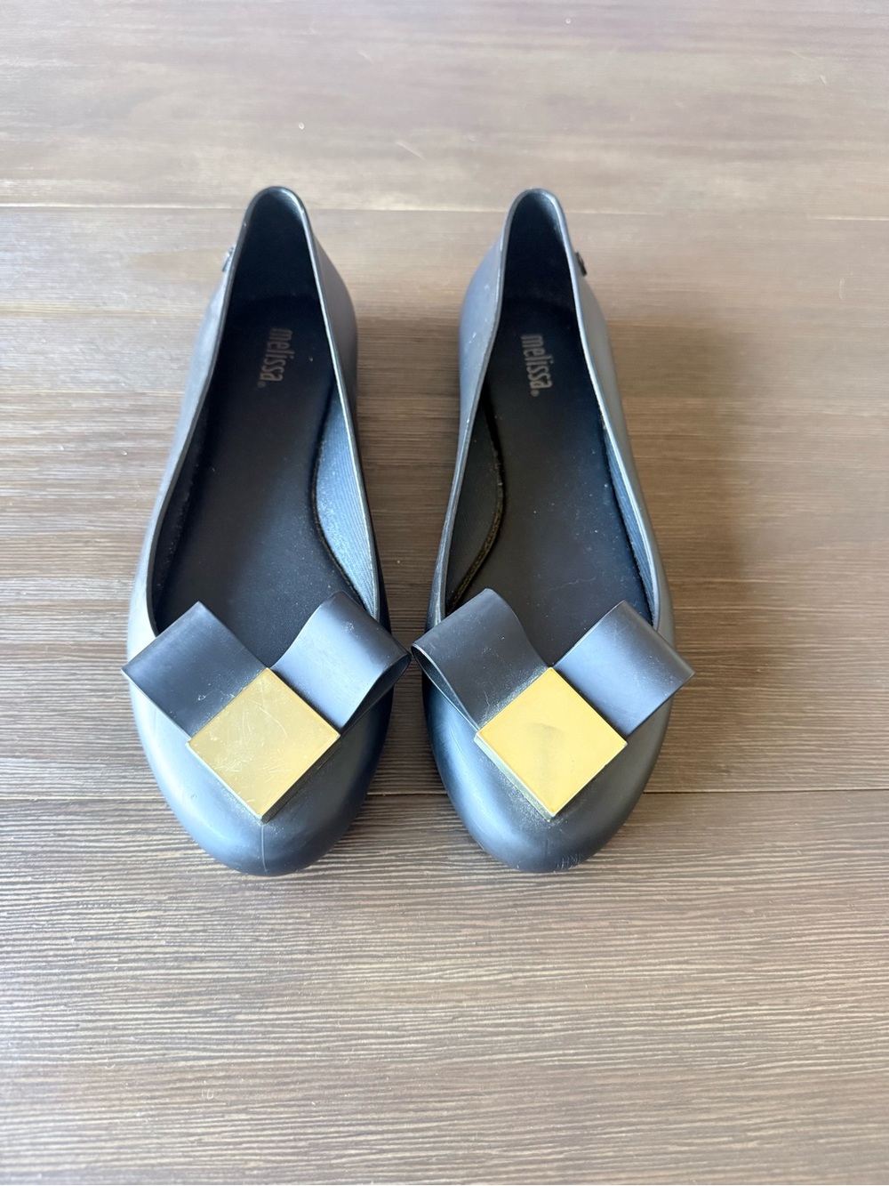 Melissa Black & Gold Geometric Ballet Flats